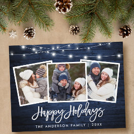 Pinselschrift Blue Wood Lights Holiday 3 Foto Postkarte