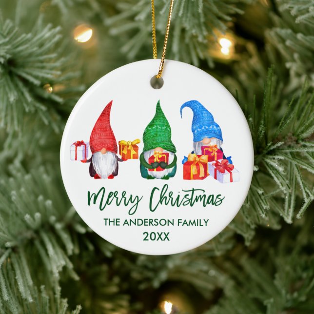 Pinselschrift Frohe Weihnachten Wasserfarbenspiele Keramik Ornament (Baum)