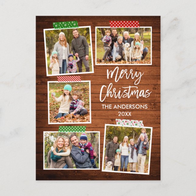 Pinselschrift Frohe Weihnachtsholzkunstband Postkarte (Vorderseite)