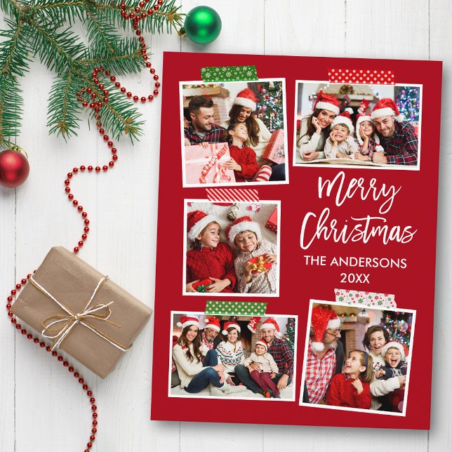 Pinselschrift Frohe Weihnachtskraft Red Postkarte (Customize to change your personalized text size or text style.)