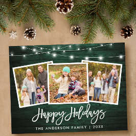 Pinselschrift Green Wood Lights Holiday 3 Foto Postkarte