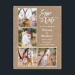 Pinselschrift Kraft Save the Date Paar 4 Foto Postkarte<br><div class="desc">Modern Brush Script 4 Foto Verschiedene Verlobungen Ankündigung Kraft Save the Date Postkarte</div>