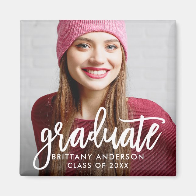 Pinselschrift Moderner Abschluss Announcement Squa Magnet (Vorne)