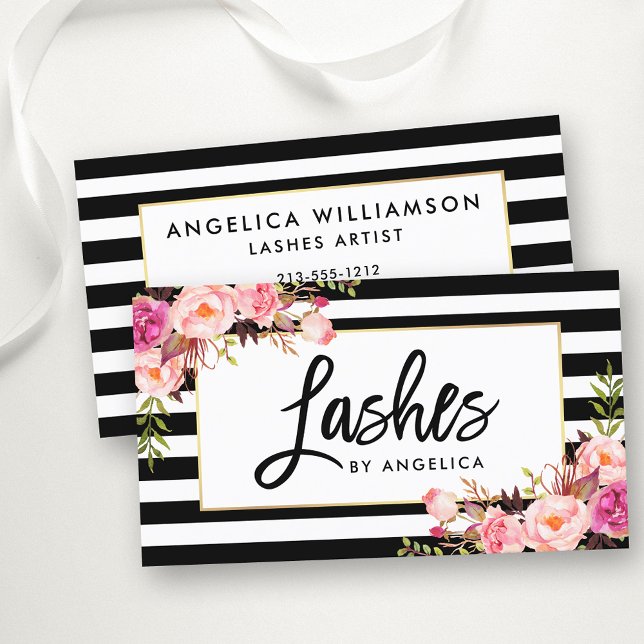 Pinselschrift Rosa Floral Strickte Strickfarben Visitenkarte (Customize to change your personalized text size, color or text style.)