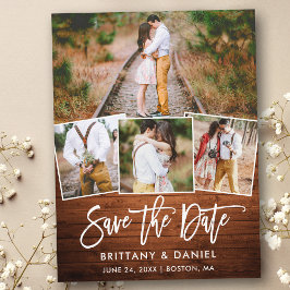 Pinselschrift Rustikales Holz Save the Date 4 Foto Postkarte