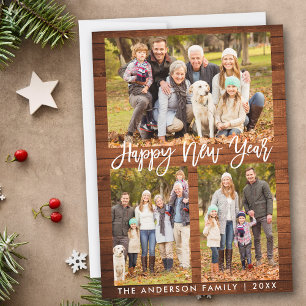 Pinselschrift Rustikales Wood Happy New Year Foto Feiertagskarte