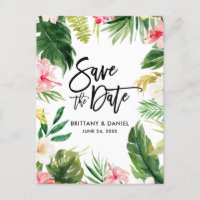 Pinselschrift Save the Date tropischer Blume