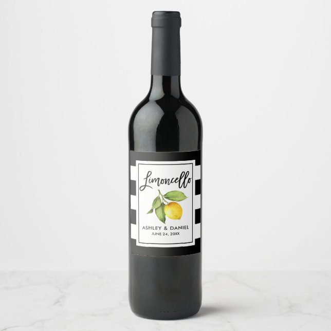 Pinselschrift Striped Limoncello Lemon Labels Weinetikett (Vorderseite)