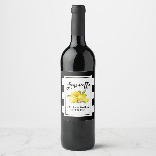 Pinselschrift Striped Limoncellon Lemons Labels Weinetikett (Vorderseite)