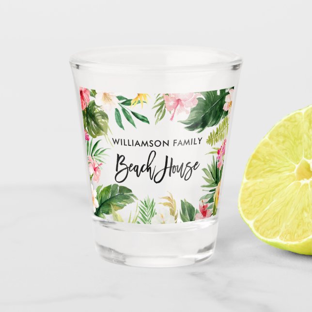 Pinselschrift Tropical Floral Greenerity Beach Hou Schnapsglas (Vorderseite)