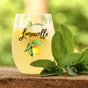 Pinselschrift Watercolor Lemon Limoncello Weinglas Ohne Stiel