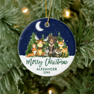 Pinselschrift Weihnachtswaldtiere Keramik Ornament