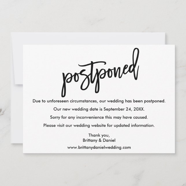 Pinselskript Hochzeit verschoben Neue Datumskarte Save The Date (Vorderseite)