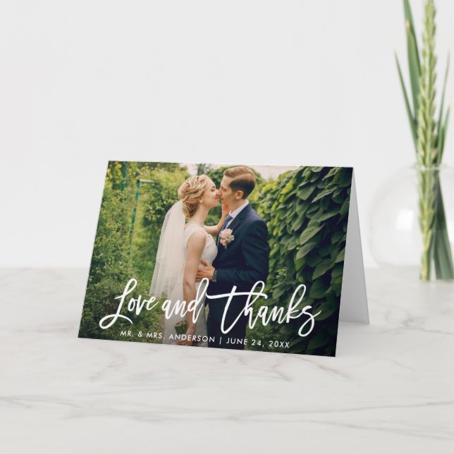 Pinselskript Hochzeitsschrift Foto Liebe dank mode Karte (Vorderseite)