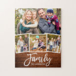 Pinselskriptfamilie 4 Foto Rustikale Holzdruckspur<br><div class="desc">Modernes Pinselskript Familie 4 Foto Puzzle mit rustikalem Holzdruck</div>