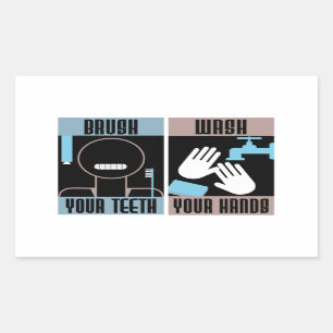 Pinselspitzen Die Zähne waschen Sie Ihre Hände Ret Rechteckiger Aufkleber