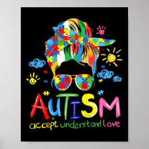 Pinselstrich Autismus-Bewusstsein Akzeptiere Liebe Poster