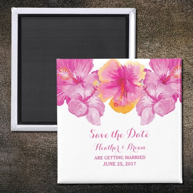 Pinselstrich-Hibiskus Floral Speichern Sie das Dat Magnet (Brushed Hibiscus Floral Save the Date Magnet)