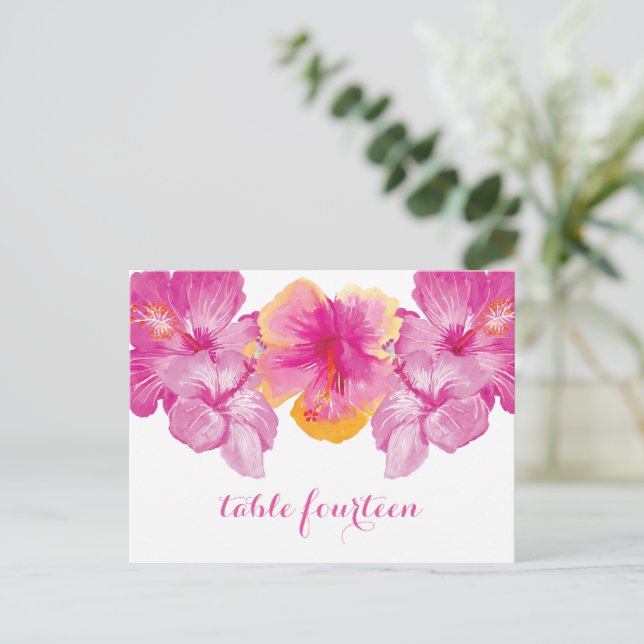 Pinselstrich Hibiskus Floral Tischnummer Postkarte (Stehend Vorderseite)