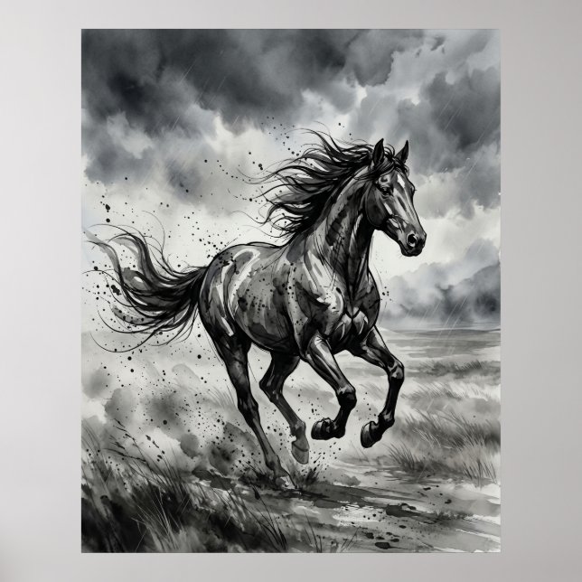 Pinselstrich Pferd Sturm Poster (Vorne)