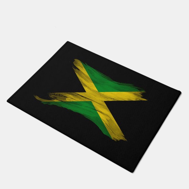 Pinselstrich unter der Flagge Jamaikas, nationale  Fußmatte (Schrägansicht)