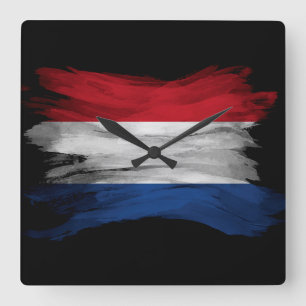 Pinselstrich unter der niederländischen Flagge Quadratische Wanduhr