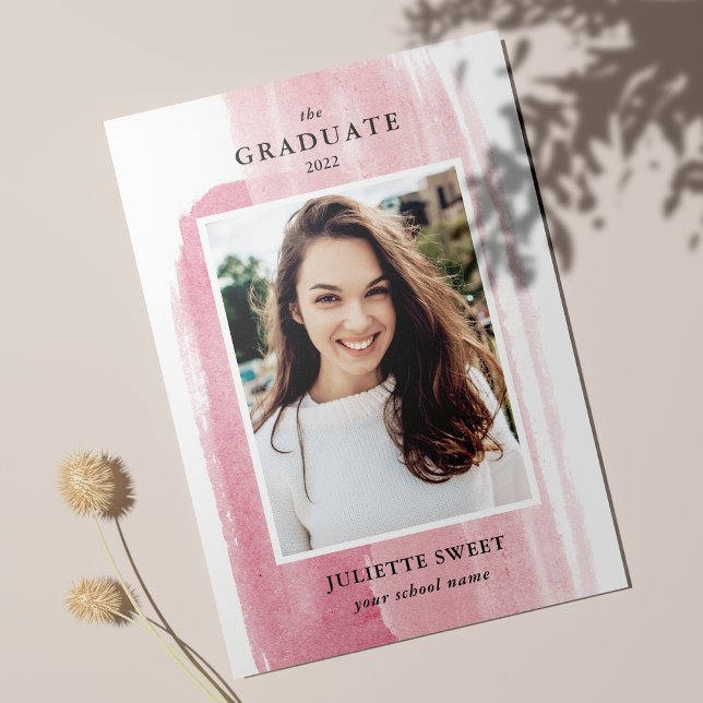 Pinselstriche | Dark Pink Foto Girl Abschluss Einladung (Von Creator hochgeladen)