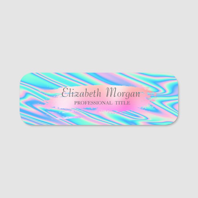 Pinselstriche, farbenfrohe Ombre Holografie Namensschild (Vorderseite)