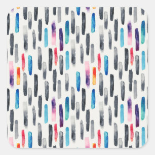 Pinselstriche in Aquarellfarben, farbenfrohe, naht Quadratischer Aufkleber