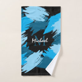 Pinselstriche in blauen Farbtönen mit Monogramm Badhandtuch Set