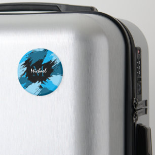 Pinselstriche in blauen Farbtönen mit Monogramm Magnet