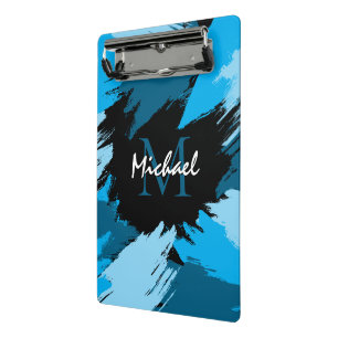 Pinselstriche in blauen Farbtönen mit Monogramm Mini Klemmbrett