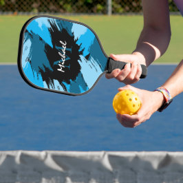Pinselstriche in blauen Farbtönen mit Monogramm Pickleball Schläger