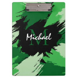 Pinselstriche in grünen Farbtönen mit Monogramm Klemmbrett