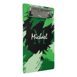 Pinselstriche in grünen Farbtönen mit Monogramm Mini Klemmbrett