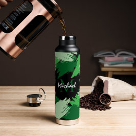 Pinselstriche in grünen Farbtönen mit Monogramm Trinkflasche