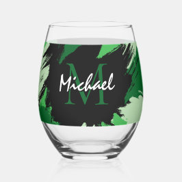 Pinselstriche in grünen Farbtönen mit Monogramm Weinglas Ohne Stiel