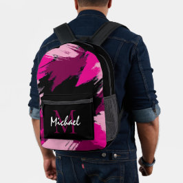 Pinselstriche in heißen rosa Farbtönen mit Monogra Bedruckter Rucksack