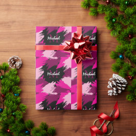 Pinselstriche in heißen rosa Farbtönen mit Monogra Geschenkpapier