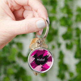 Pinselstriche in heißen rosa Farbtönen mit Monogra Schlüsselanhänger