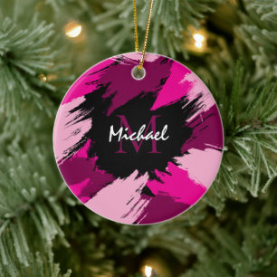 Pinselstriche in heißen Rosa-Tönen mit Monogramm Keramik Ornament