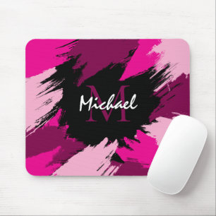 Pinselstriche in heißen Rosa-Tönen mit Monogramm Mousepad
