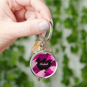 Pinselstriche in heißen Rosa-Tönen mit Monogramm Schlüsselanhänger
