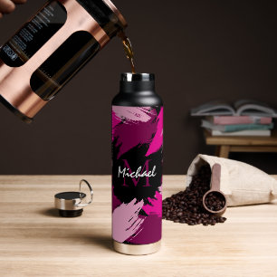 Pinselstriche in heißen Rosa-Tönen mit Monogramm Trinkflasche