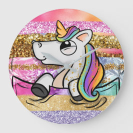 Pinselstriche mit Regenbogen-Glitzer, magenhaft Große Wanduhr