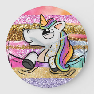 Pinselstriche mit Regenbogen-Glitzer, magenhaft Große Wanduhr