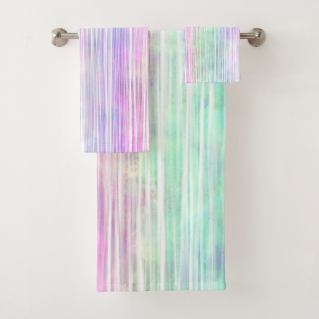 Pinselstriche mit Regenbogen, weiß: Badhandtuch Set (Insitu)
