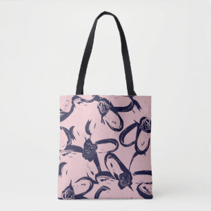Pinselstriche, rosa und navy, florale Pinselstrich Tasche