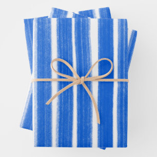 Pinselstriche Streifen Blau Weißer Chic Hanukkah Geschenkpapier Set