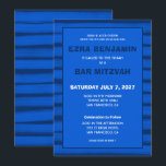 Pinselstriche Streifen Blue Custom Bar Bat Mitzvah Einladung<br><div class="desc">Perfekte Karte, um eine Fledermausmitzvah, Bar mitzvah oder andere jüdische Feier anzukündigen! Handgemachte abstrakte Kunst mit lockeren Pinselstrichen für Sie auf der Vorder- und Rückseite! Vollständig anpassbar! Klicken Sie auf "Personalisieren" oben, um den Text zu bearbeiten. Klicken Sie auf "Bearbeiten mit dem Design-Tool", um die Schriftart, Farben und Platzierungen anzupassen...</div>